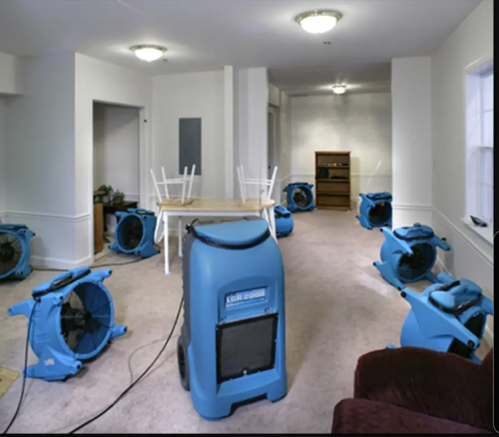 Air movers and dehumidifier setup for Water Extraction & Removal in Newton